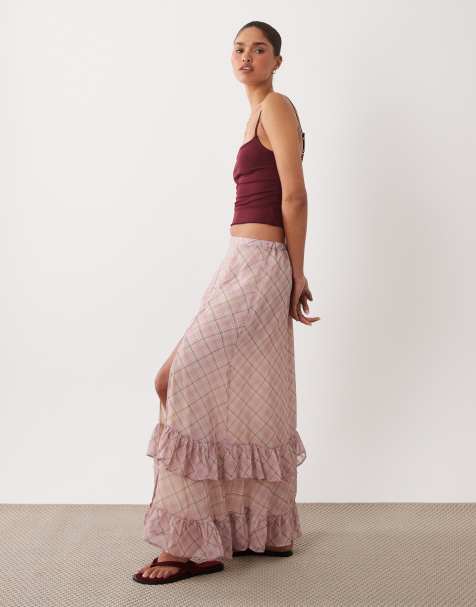 Miss Selfridge - Gonna lunga a quadri con volant - view 1