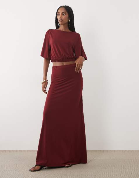 Miss Selfridge - Gonna lunga color prugna in coordinato - view 1