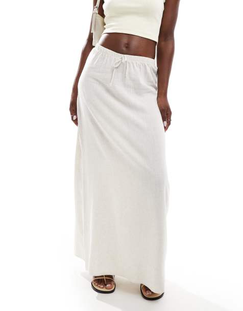 Miss Selfridge - Gonna lunga in lino tonalità naturale - view 1
