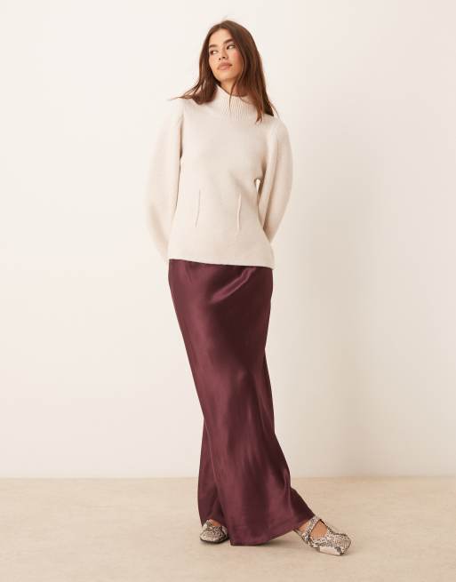 Miss Selfridge - Gonna lunga in raso con taglio sbieco e fiocco