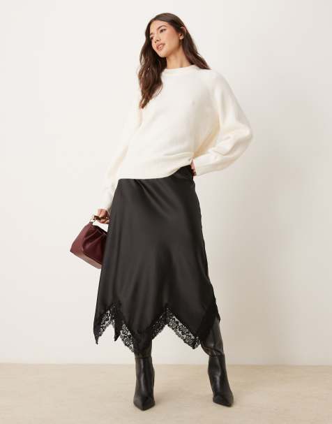 Miss Selfridge - Gonna lunga in raso nero con finiture - view 1