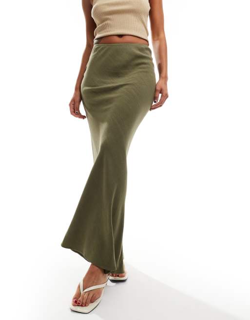 Miss Selfridge - Gonna lunga kaki in misto lino con taglio sbieco