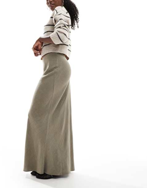 Miss Selfridge - Gonna lunga kaki in misto lino con taglio sbieco - view 1