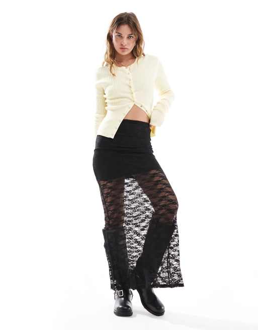 Miss Selfridge - Gonna lunga nera con dettaglio in pizzo