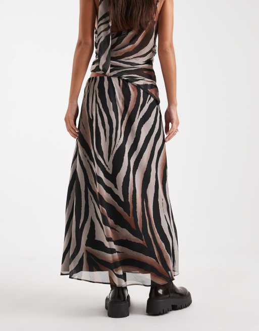 Miss Selfridge - Gonna lunga taglio sbieco in chiffon zebrato in coordinato, 4 di 5