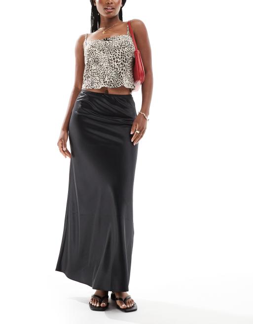 Miss Selfridge - Gonna lunga taglio sbieco in raso nero