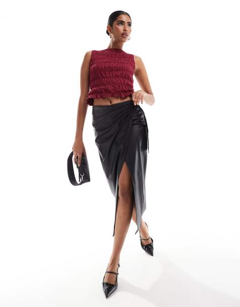 Miss Selfridge - Gonna midi in pelle sintetica con dettaglio a portafoglio - view 1