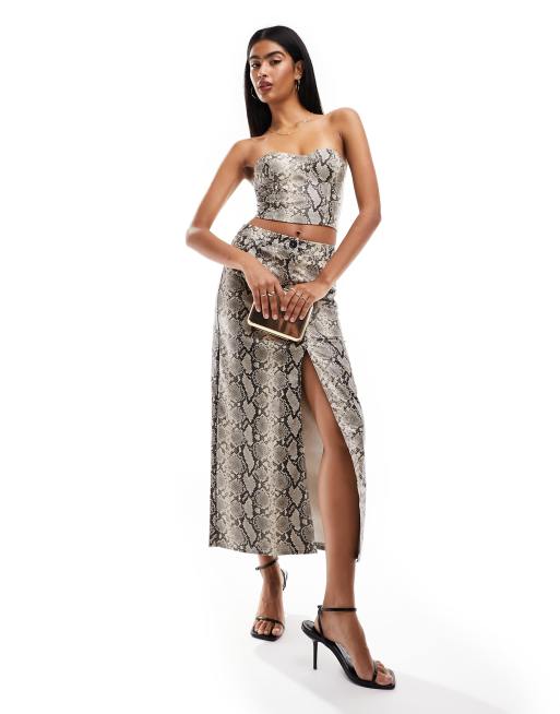 Miss Selfridge - Gonna midi in pelle sintetica con stampa pitonata in coordinato