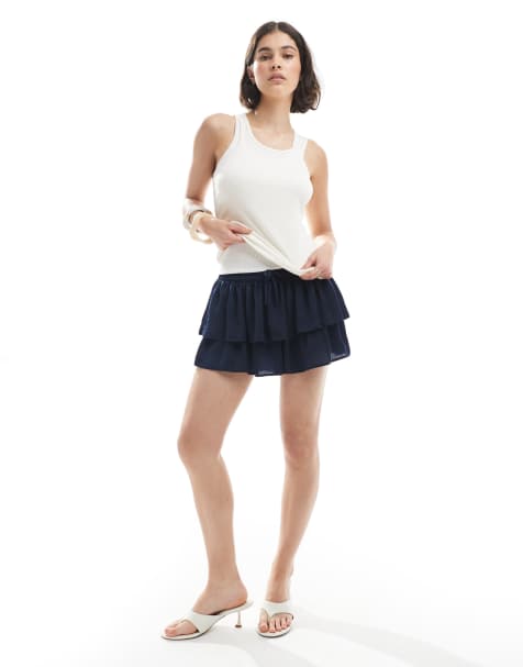 Miss Selfridge - Gonna pantalone a balze blu navy - view 1