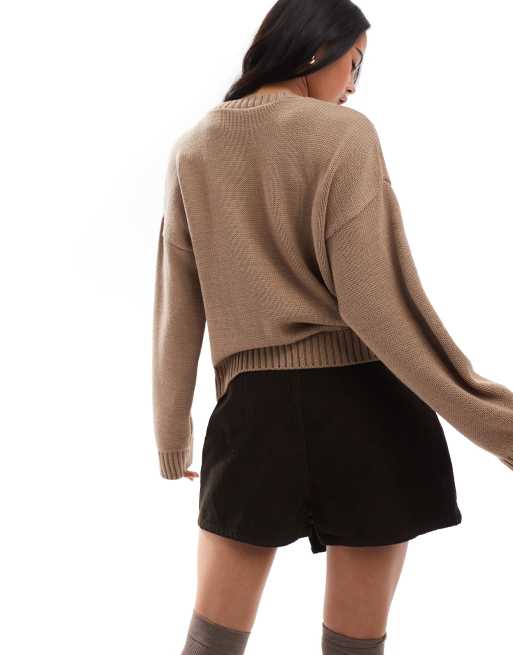 Miss Selfridge - Gonna pantalone a portafoglio in velluto a coste marrone cioccolato, 3 di 5
