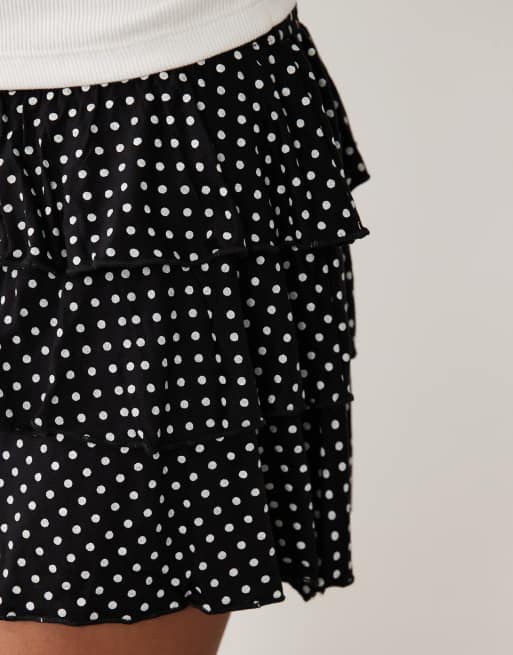 Miss Selfridge - Gonna pantalone corta a balze con stampa a pois, 4 di 5