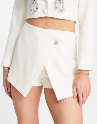 Miss Selfridge going out tailored skort co ord in ivory  - ASOS Price Checker