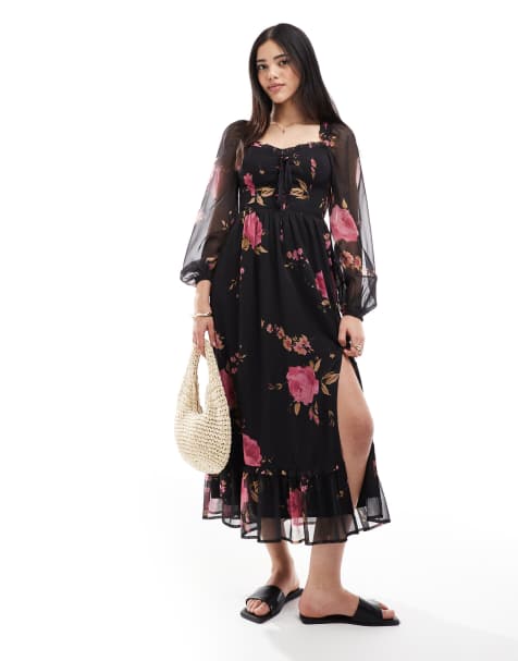 Miss Selfridge – Gorsetowa sukienka maxi w róże - view 1