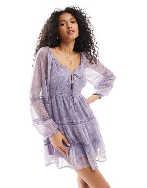 Miss Selfridge – Gorsetowa sukienka mini w fioletowy wzór paisley - view 1