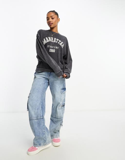 Miss Selfridge – Grå sweatshirt med Manhattan-tryck, 2 av 4