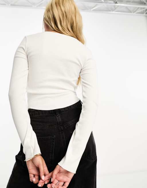 Miss Selfridge – Gräddvit Henley topp med långa ärmar och tryckknappar, 3 av 4