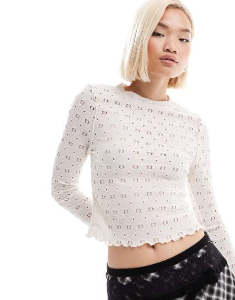 Miss Selfridge – Gräddvit, långärmad topp med textur - view 1