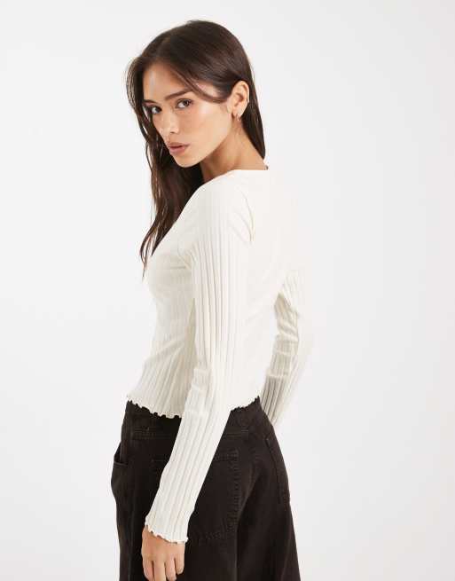 Miss Selfridge – Gräddvit, ribbad kofta, 2 av 4