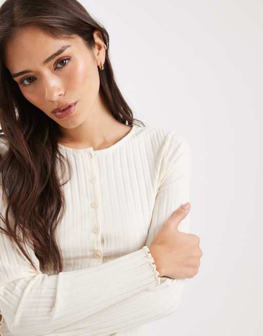 Miss Selfridge – Gräddvit, ribbad kofta, 3 av 4