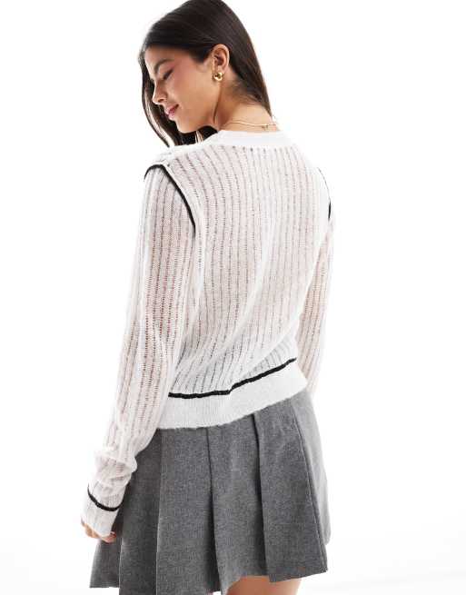 Miss Selfridge – Gräddvit, skir, stickad tröja med kontrastdetaljer, 2 av 4