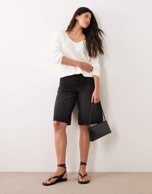 Miss Selfridge – Gräddvit, stickad topp med snörning baktill och spets, 2 av 4