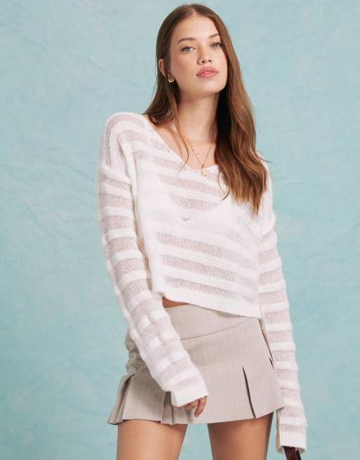 Miss Selfridge – Gräddvit, stickad tröja med tunna och kraftiga partier, 4 av 4