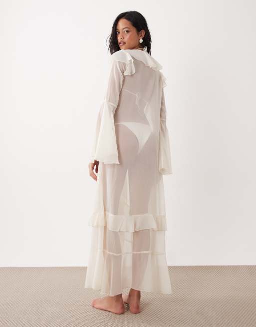 Miss Selfridge – Gräddvit strand-coverup i maxilängd, 2 av 4