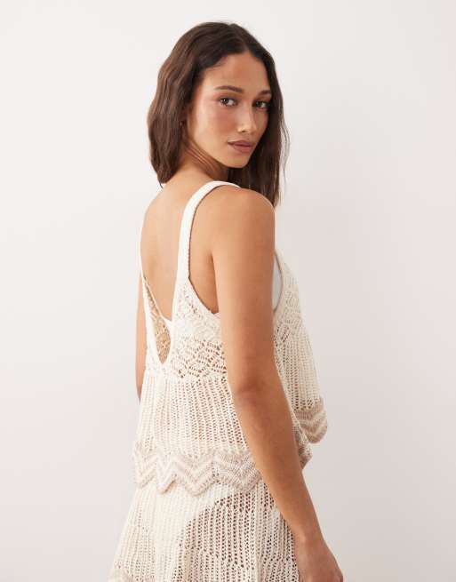Miss Selfridge – Gräddvitt, hålstickat linne, del av set, 3 av 4