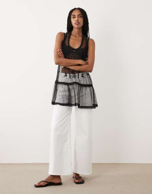 Miss Selfridge – Gräddvitt linne i broderad mesh, 4 av 4