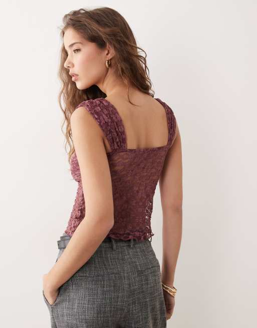 Miss Selfridge - Grålilla top i blondemateriale, 2 af 4