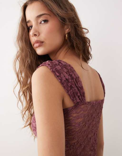 Miss Selfridge - Grålilla top i blondemateriale, 3 af 4