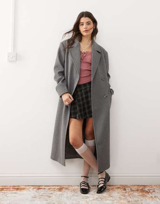 Miss Selfridge – Gråmelerad formell kappa med skärp och omlottdesign, 2 av 4