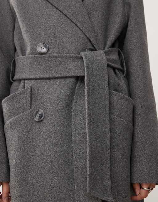 Miss Selfridge – Gråmelerad formell kappa med skärp och omlottdesign, 4 av 4