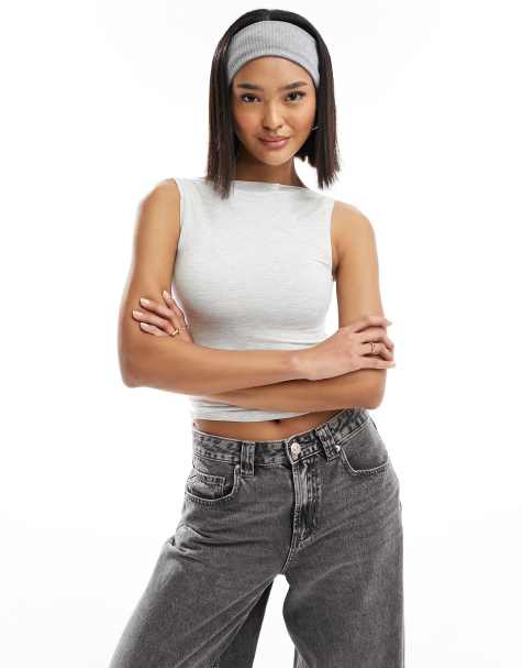 Miss Selfridge - Gråmeleret tanktop uden ærmer med bred halsudskæring - view 1