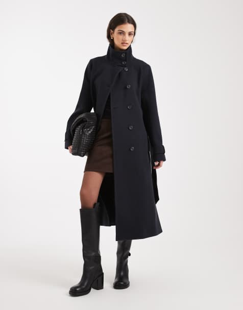 Miss Selfridge – Granatowy elegancki płaszcz z wysokim kołnierzem - view 1