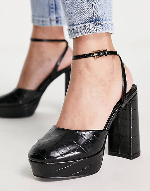  Heels/Miss Selfridge Grande black croc pu heel 