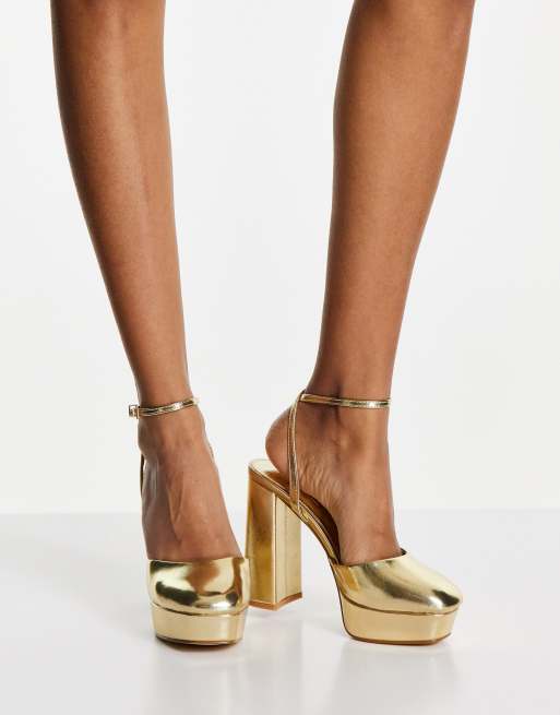 Gold metallic store heels closed toe