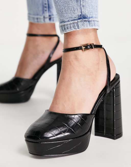 Miss Selfridge – Grande – Svarta krokodilmönstrade klackar i PU, 2 av 4