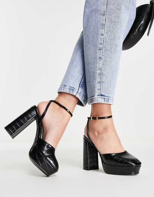 Miss Selfridge – Grande – Svarta krokodilmönstrade klackar i PU, 3 av 4