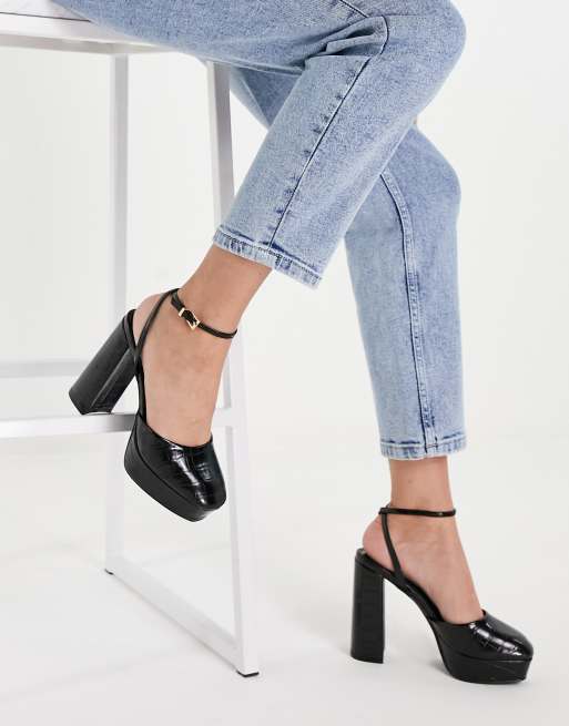 Miss Selfridge – Grande – Svarta krokodilmönstrade klackar i PU, 4 av 4