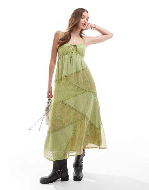Miss Selfridge - Grøn slip-maxikjole i blandet patchwork-stof - view 1