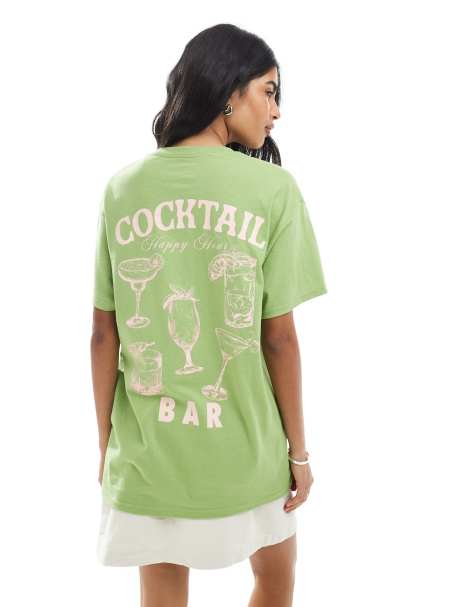 Miss Selfridge - Grøn T-shirt med 'Cocktail Bar'-print - view 1