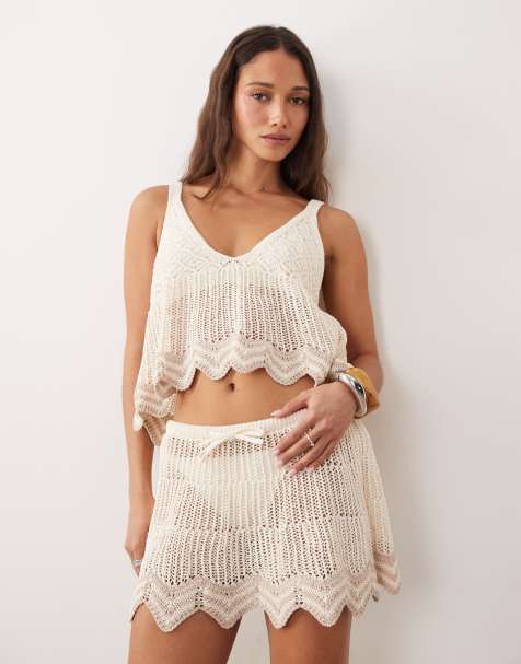 Miss Selfridge – Grobmaschiges Camisole-Oberteil in Cremeweiß, Kombiteil - view 1