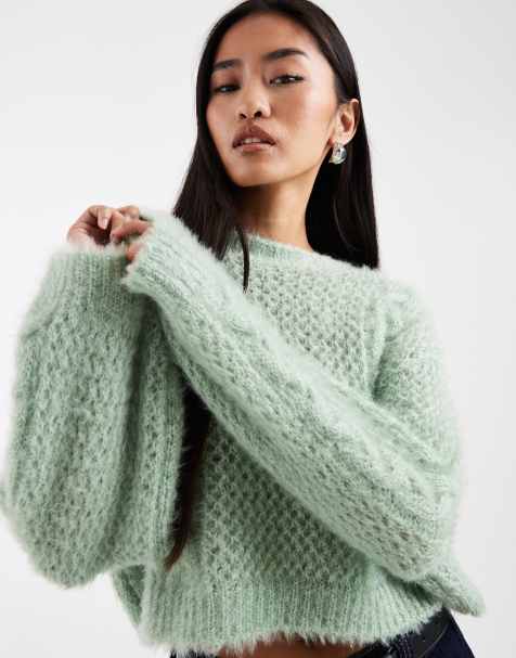 Miss Selfridge – Grobstrickpullover mit Zopfmuster in Grün - view 1