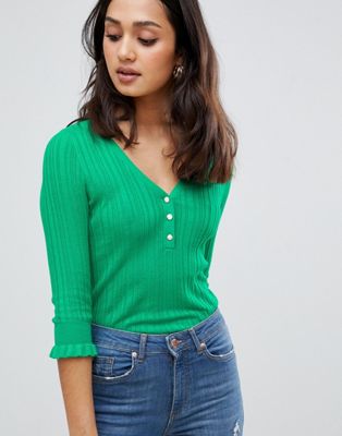 Miss Selfridge – Grön, lätt tröja med knappar framtill