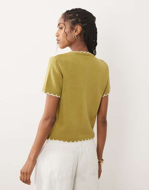Miss Selfridge – Grön, stickad kofta med korta ärmar och langettsömmar, 4 av 4