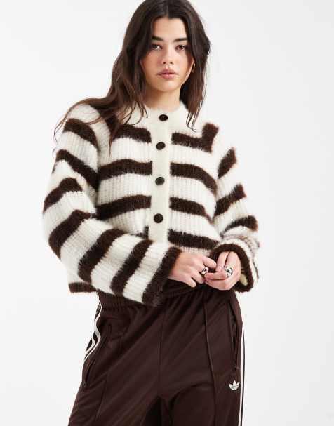 Miss Selfridge chunky fluffy knitted cardigan in stripe