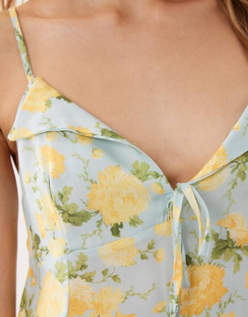 Miss Selfridge – Gul, blommig, somrig maxiklänning med smala axelband, 2 av 4