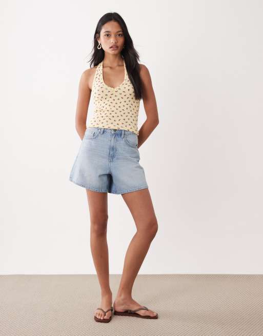Miss Selfridge - Gul halterneck-top med picot-kant og småblomstret print, 3 af 4
