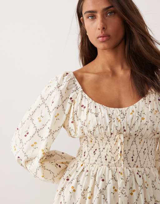 Miss Selfridge - Gul milkmaid-kjole i maxilængde med småblomstret print, 3 af 4